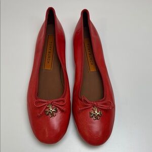 Tory Burch Charm Ballet Flats, Orange Red Leather